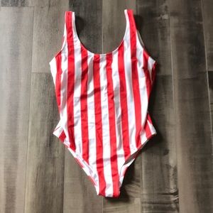 NWOT Red and White Striped One Piece Swimsuit